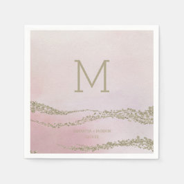 Awash Elegant Waterverf Blush Wedding Monogram Servetten