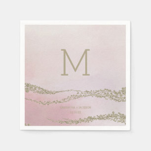 Awash Elegant Waterverf Blush Wedding Monogram Servetten