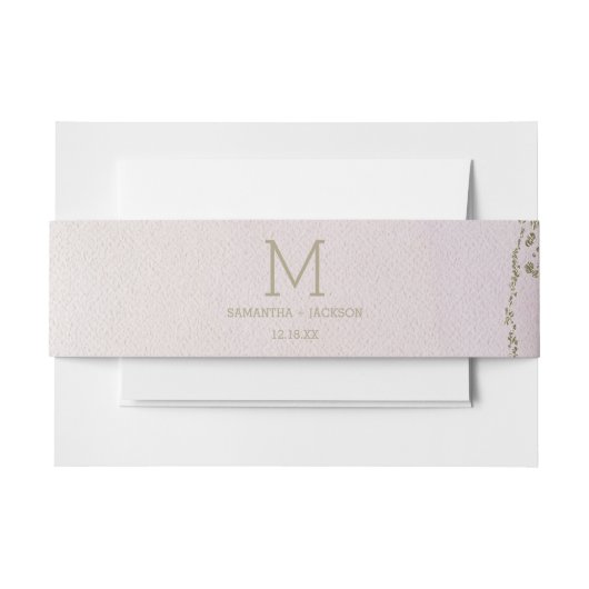 Awash Elegant Waterverf Blush Wedding Monogram Uitnodigingen Wikkel (Voorkant Voorbeeld)