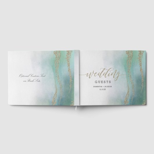 Awash Elegant Waterverf in Ocean Wedding Monogram Gastenboek (Volledig)