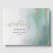 Awash Elegant Waterverf in Ocean Wedding Monogram Gastenboek (Voorkant)