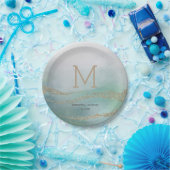 Awash Elegant Waterverf in Ocean Wedding Monogram Papieren Bordje (Feest)