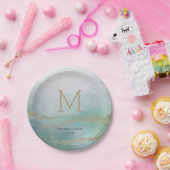 Awash Elegant Waterverf in Ocean Wedding Monogram Papieren Bordje (Feest)