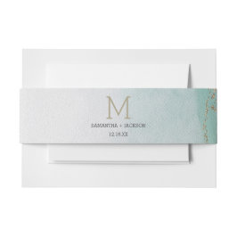 Awash Elegant Waterverf in Ocean Wedding Monogram Uitnodigingen Wikkel