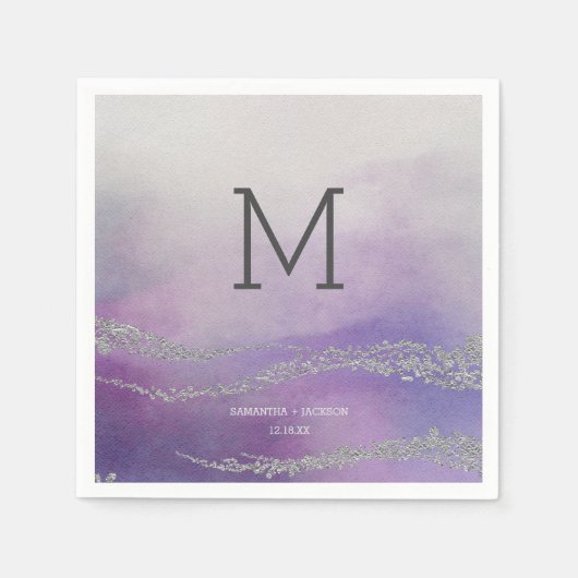 Awash Elegant Waterverf Orchidee Bruiloft Monogram Servetten (Voorkant)