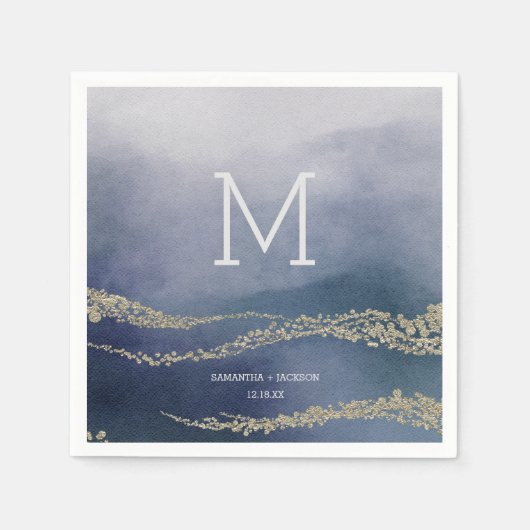 Awash Elegant Waterverf Surf Wedding Monogram Servetten (Voorkant)