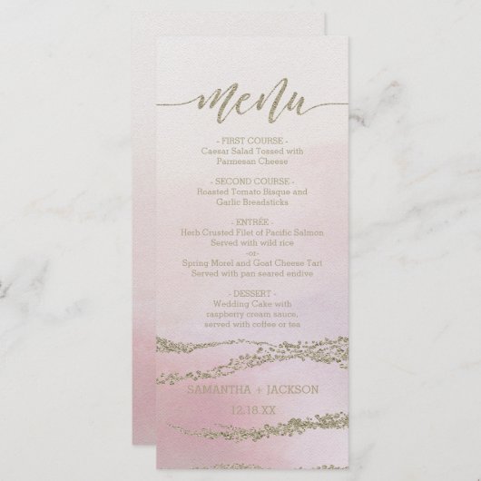 Awash Elegante Waterverf in Blush Bruiloft Menu (Voorkant / Achterkant)
