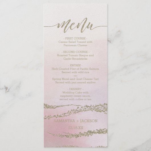 Awash Elegante Waterverf in Blush Bruiloft Menu (Voorkant)