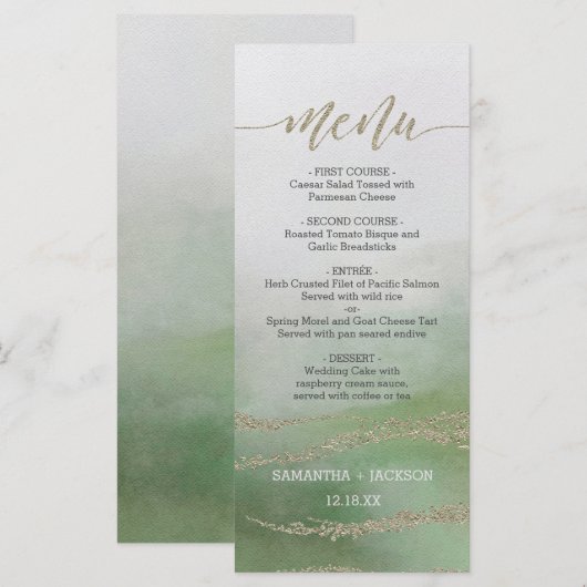 Awash Elegante Waterverf in Foliage Bruiloft Menu (Voorkant / Achterkant)