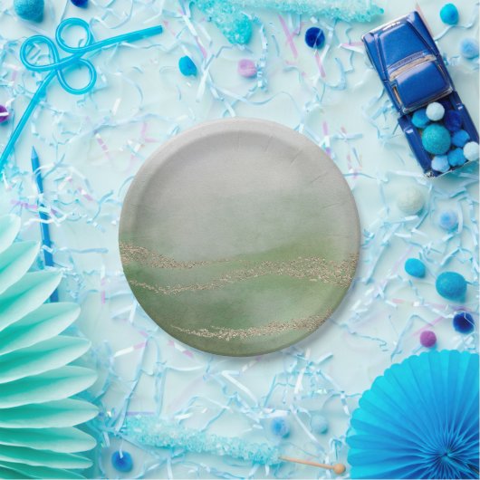 Awash Elegante Waterverf in Foliage Bruiloft Papieren Bordje (Feest)