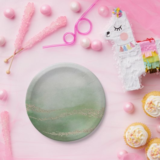 Awash Elegante Waterverf in Foliage Bruiloft Papieren Bordje (Feest)