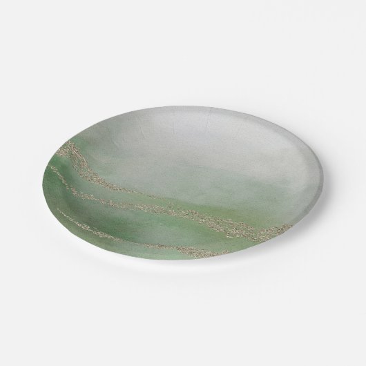 Awash Elegante Waterverf in Foliage Bruiloft Papieren Bordje (Gekanteld)