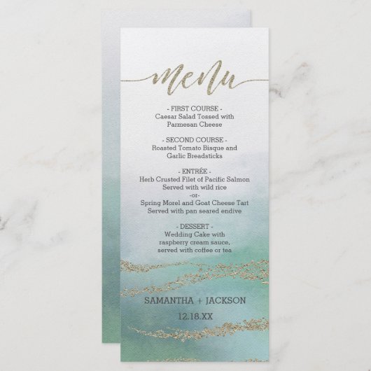 Awash Elegante Waterverf in Ocean Wedding Menu (Voorkant / Achterkant)