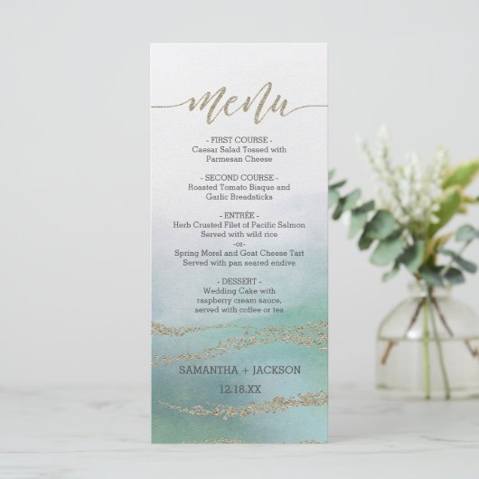 Awash Elegante Waterverf in Ocean Wedding Menu (Staand voorkant)