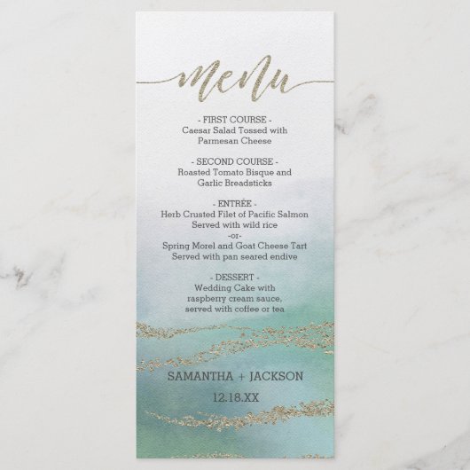 Awash Elegante Waterverf in Ocean Wedding Menu (Voorkant)