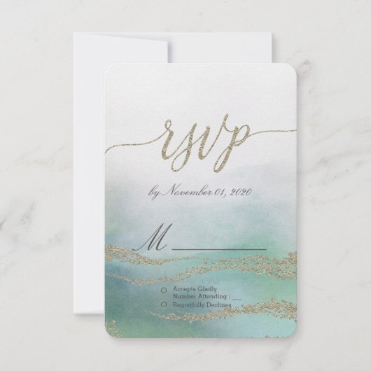 Awash Elegante Waterverf in Ocean Wedding RSVP (Voorkant)