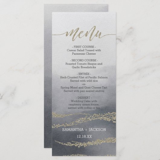 Awash Elegante Waterverf in Rook Bruiloft Menu (Voorkant / Achterkant)