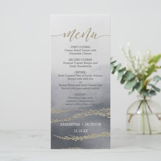 Awash Elegante Waterverf in Rook Bruiloft Menu (Staand voorkant)