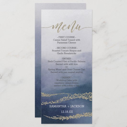 Awash Elegante Waterverf in Surf Bruiloft Menu (Voorkant / Achterkant)