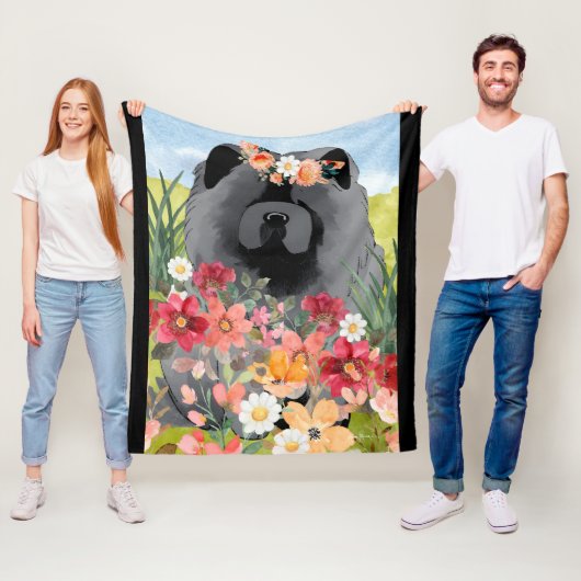 AWASH IN LICHT Zwart - Blue Chow Dog Fleece Deken (In situ)