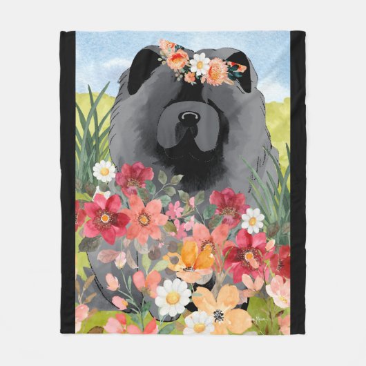 AWASH IN LICHT Zwart - Blue Chow Dog Fleece Deken (Voorkant)