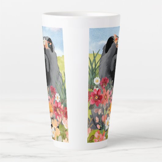 AWASH IN LICHT Zwart - Blue Chow Dog Latte Mok (Voorkant)