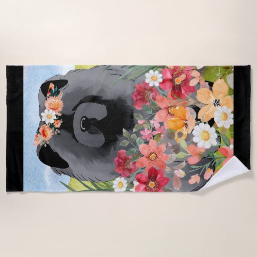 AWASH IN LICHT Zwart - Blue Chow Dog Strandlaken (Voorkant)