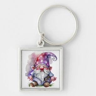 AWatercolor Gnome in Paarse tinten Sleutelhanger