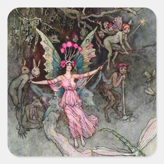 “Away Down Under” door Warwick Goble Vierkante Sticker (Voorkant)