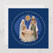 Away in a Manger Lyrics Natitivity Scene Blue Feestdagenkaart (Voorkant / Achterkant)