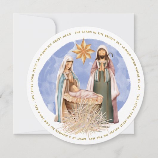 Away in a Manger Lyrics nativity White Circular Feestdagenkaart (Voorkant)