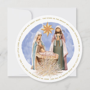 Away in a Manger Lyrics nativity White Circular Feestdagenkaart