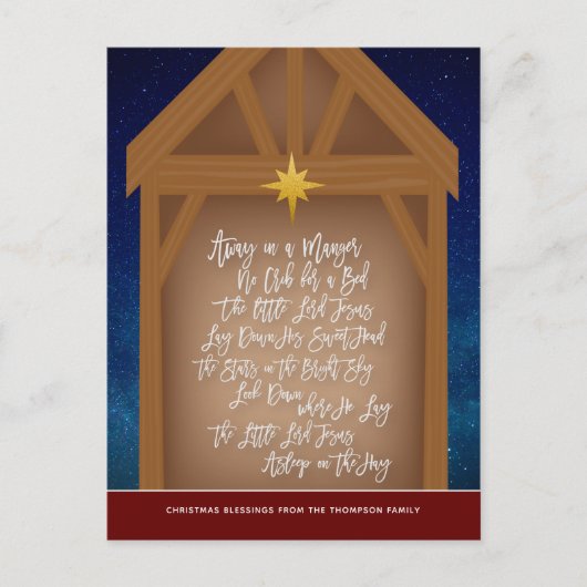 Away in a Manger Verse Script Typografie Stable Feestdagenkaart (Voorkant)