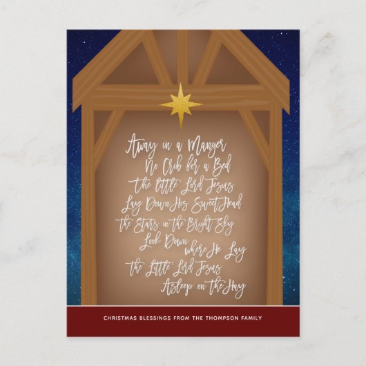 Away in a Manger Verse Script Typography Carol Feestdagenkaart (Voorkant)