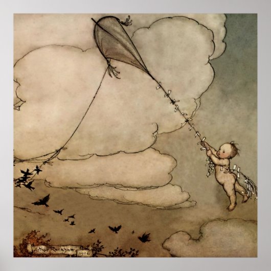 “Away On a Kite” door Arthur Rackham Poster (Voorkant)