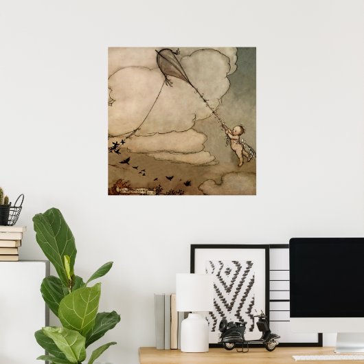 "Away On a Kite" van Arthur Rackham Poster (Thuiskantoor)