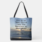 AWE-INSPIRING PHILIPPIANS 4:13 GROENE SCRIPTUUR TOTE BAG (Achterkant)