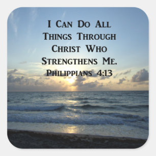 AWE-INSPIRING PHILIPPIANS 4:13 GROENE SCRIPTUUR VIERKANTE STICKER