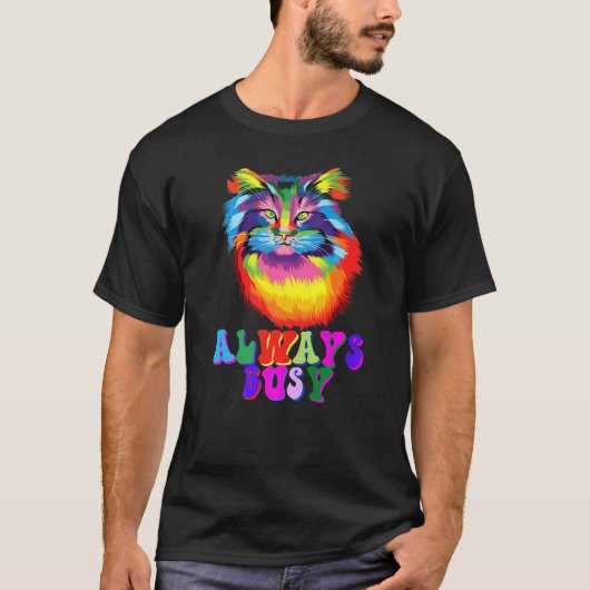 Awesome Always Busy Kitty Cool Colors Cat T-shirt (Voorkant)