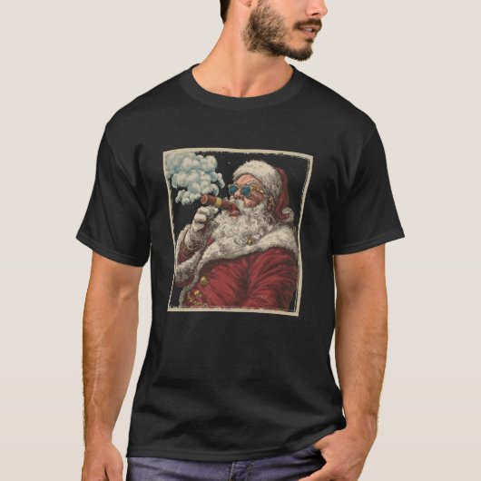 Awesome Cigar Santa Graphic T-shirt (Voorkant)