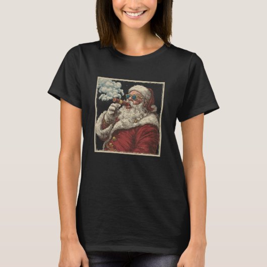 Awesome Cigar Santa Graphic T-shirt (Voorkant)