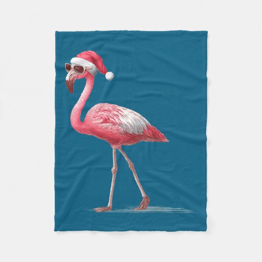 Awesome Cool Flamingo With Christmas Hat And Sungl Fleece Deken (Voorkant)