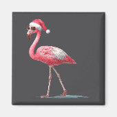Awesome Cool Flamingo With Christmas Hat And Sungl Magneet (Voorkant)