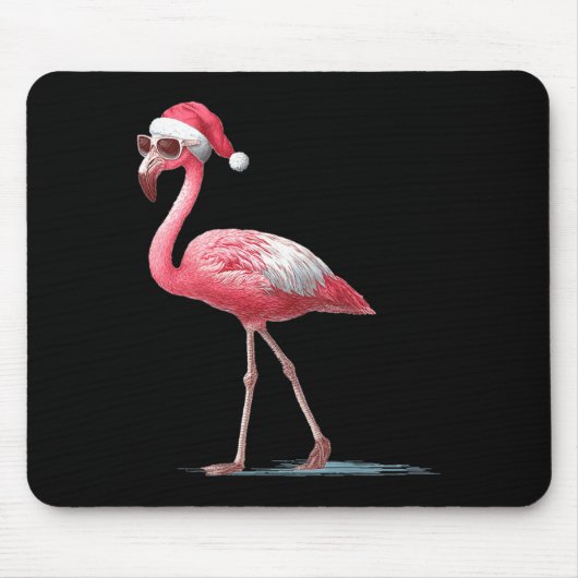 Awesome Cool Flamingo With Christmas Hat And Sungl Muismat (Voorkant)