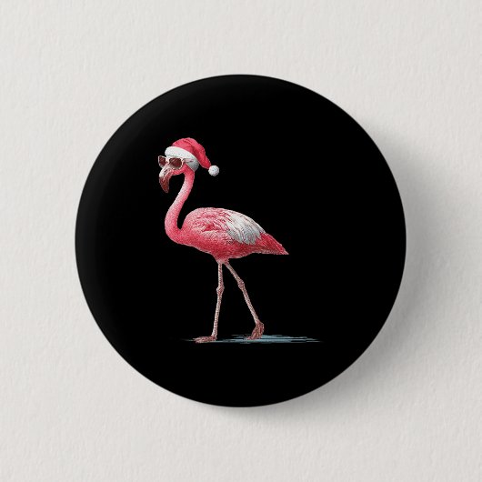 Awesome Cool Flamingo With Christmas Hat And Sungl Ronde Button 5,7 Cm (Voorkant)