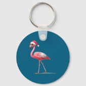 Awesome Cool Flamingo With Christmas Hat And Sungl Sleutelhanger (Voorkant)