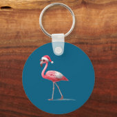 Awesome Cool Flamingo With Christmas Hat And Sungl Sleutelhanger (Voorkant)