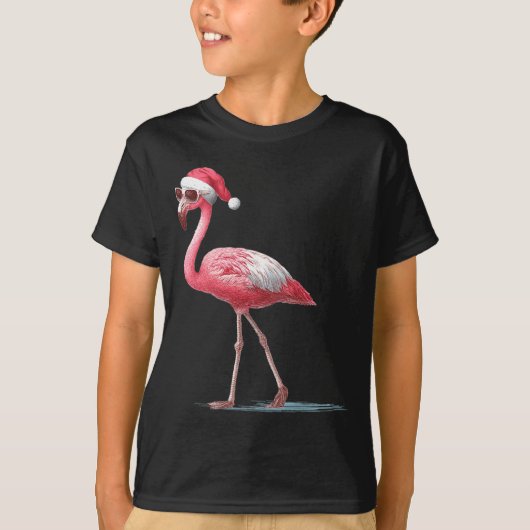 Awesome Cool Flamingo With Christmas Hat And Sungl T-shirt (Voorkant)