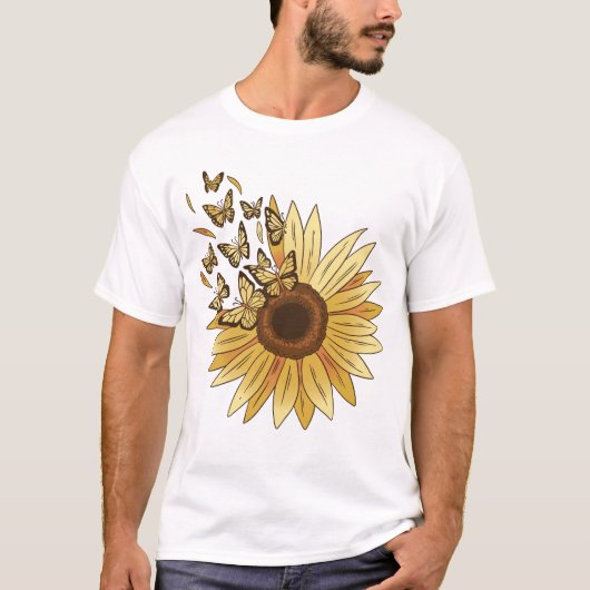 Awesome cute sunflower and butterflies. t-shirt (Voorkant)
