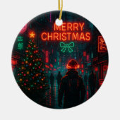 Awesome cyberpunk Christmas street Keramisch Ornament (Voorkant)